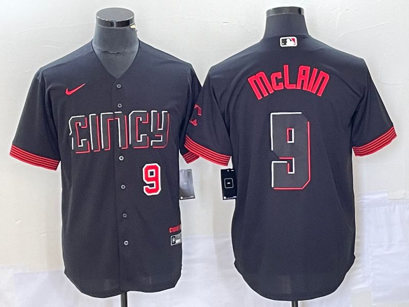 Men Cincinnati Reds 9 Mclain Nike Black 2023 City Connect Replica Player MLB Jersey7